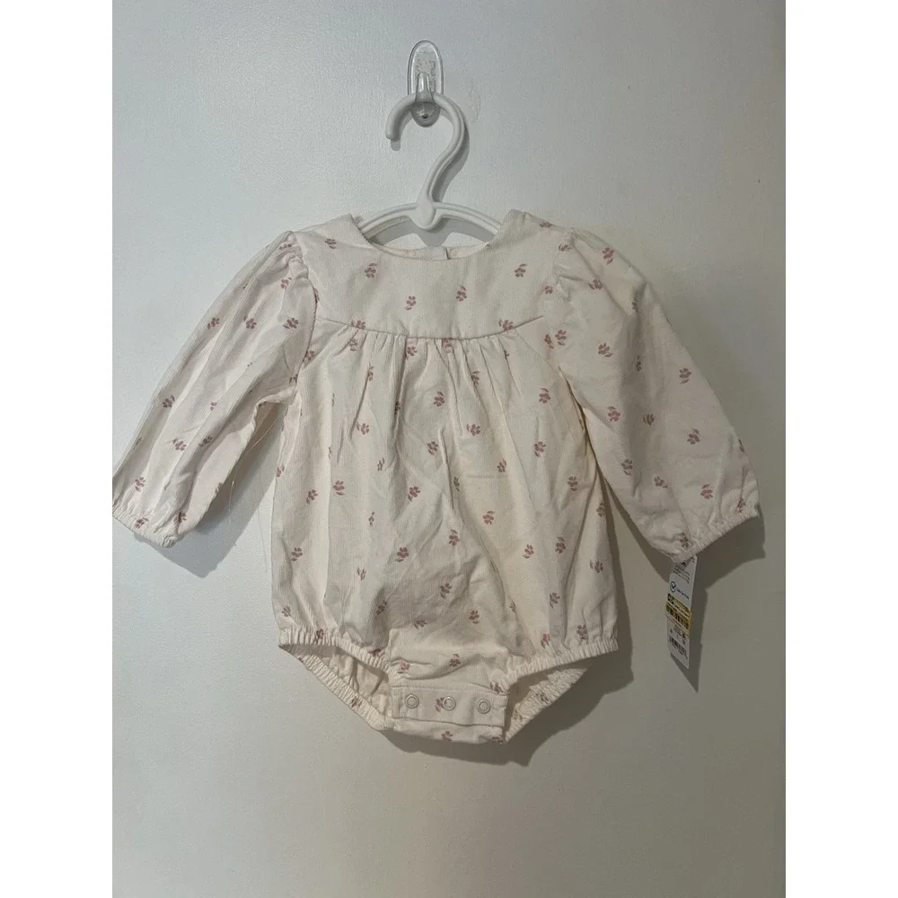 NWT Carter's White Pink Floral Corduroy‎ Romper Size 6 Months Baby Infant Girls